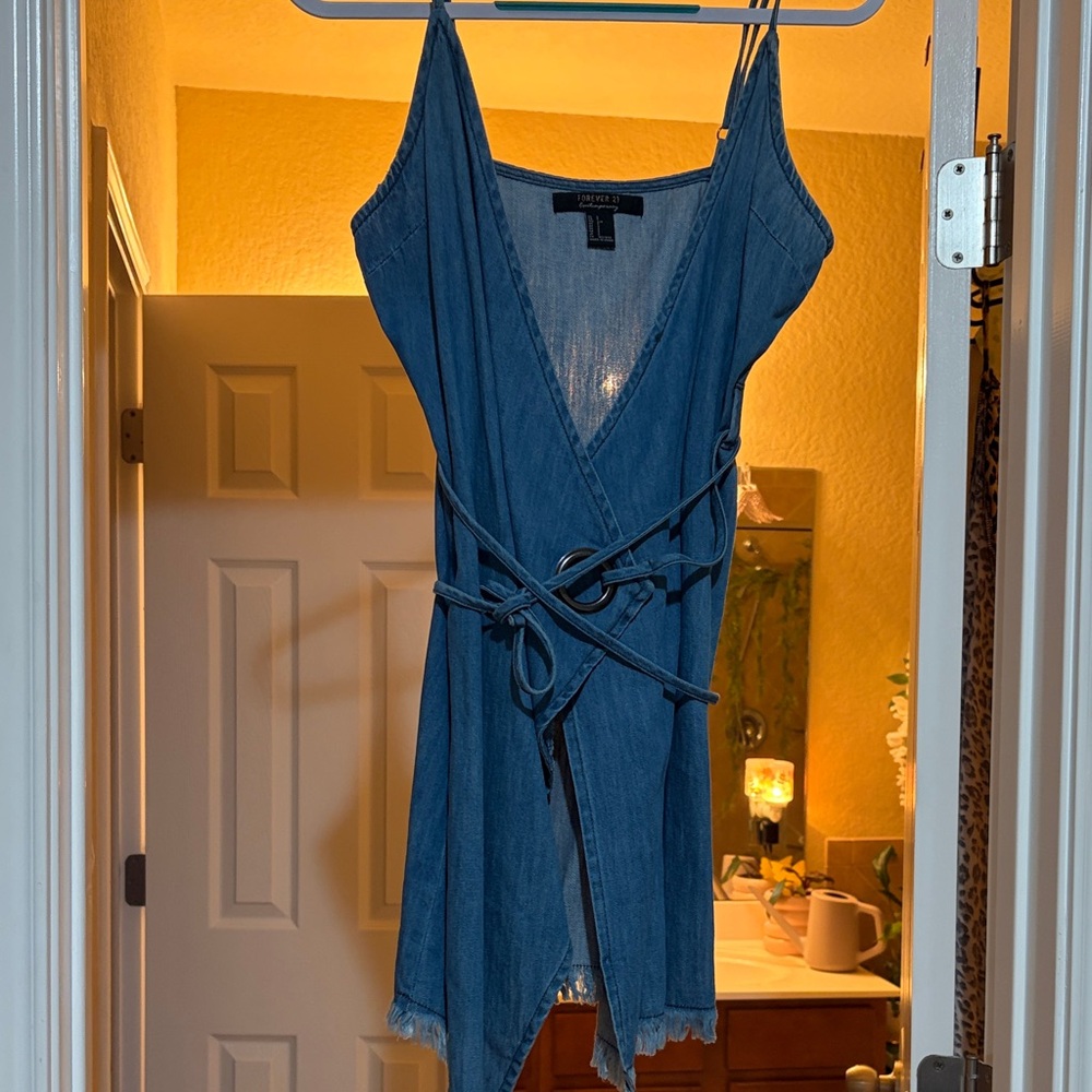 Forever 21 Light Blue Denim V-Neck Dress